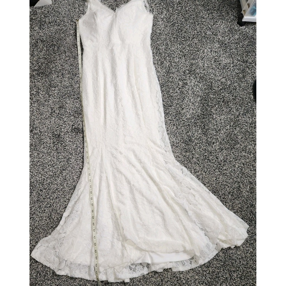 Lulus White Lace V Neck Fit N Flare Memermaid Wedding Dress Style# IDE76196 Nwt - Picture 5 of 14